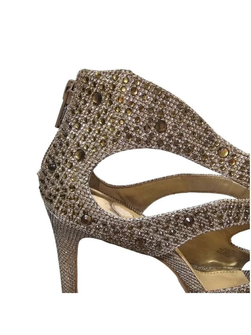 Gianni Bini Gold Flame042 Rhinestone Open Toe Stiletto Heels Sz 8